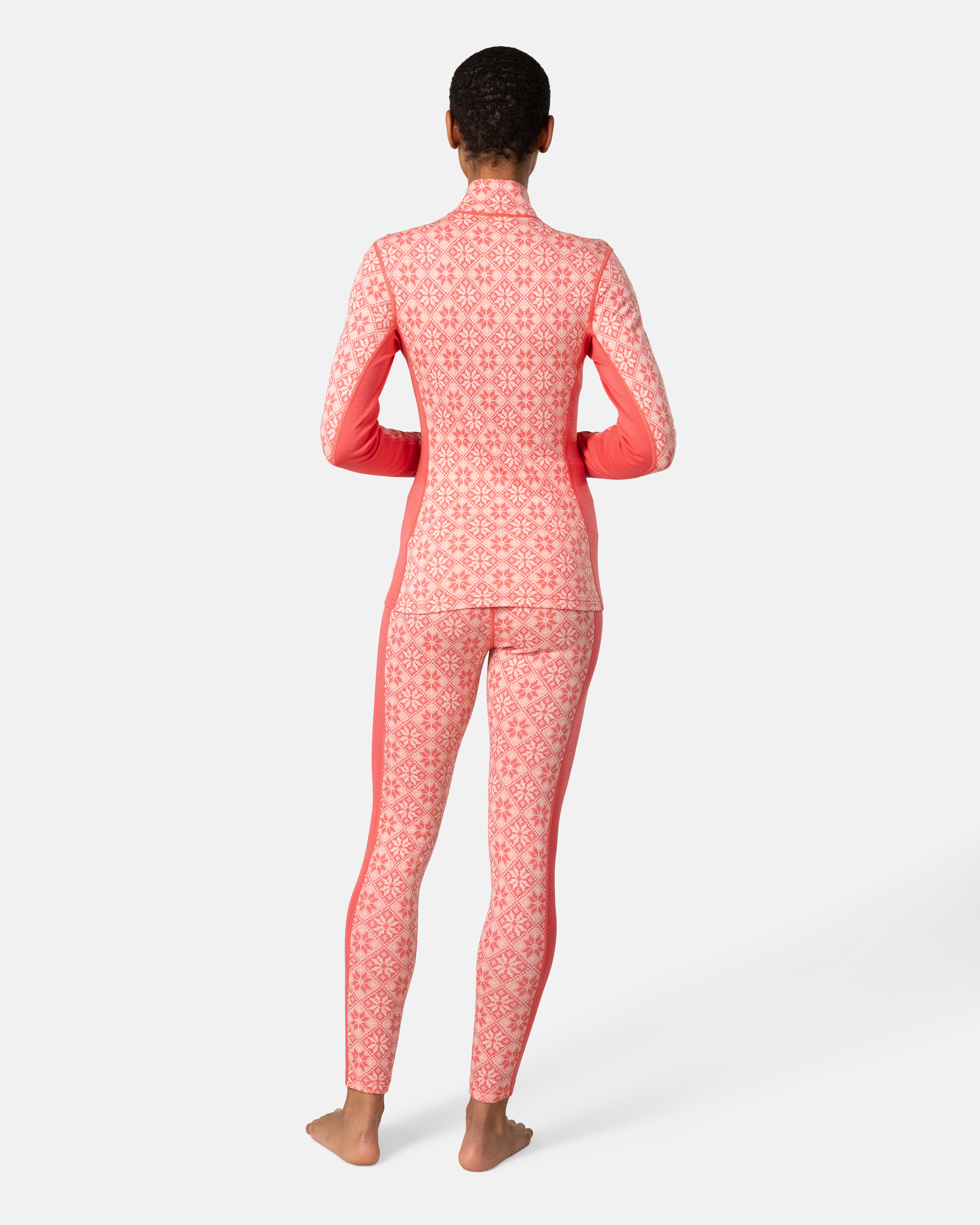 Rose Half Zip Base Layer Top - 100% Merino Wool - Candy Coral