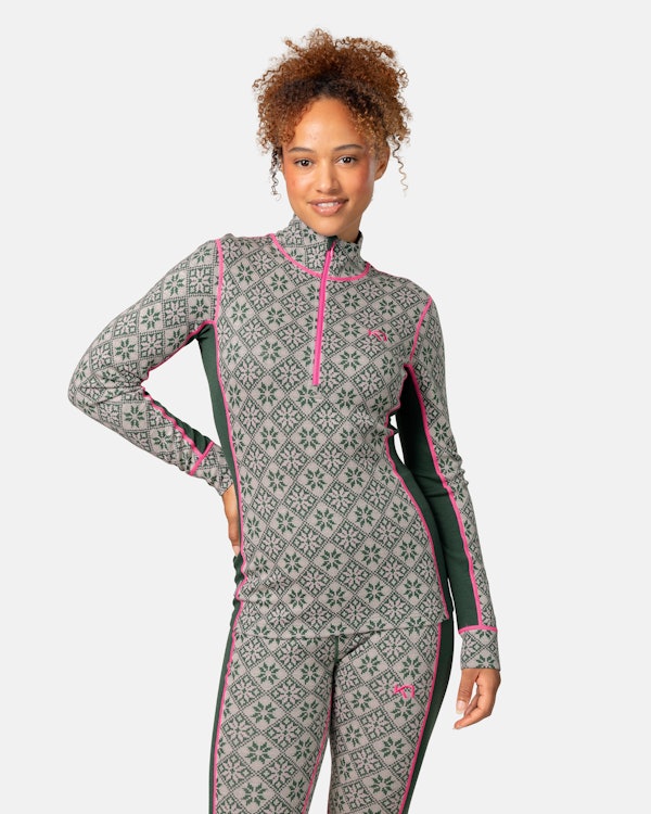 Rose Half Zip Base Layer Top - 100% Merino Wool