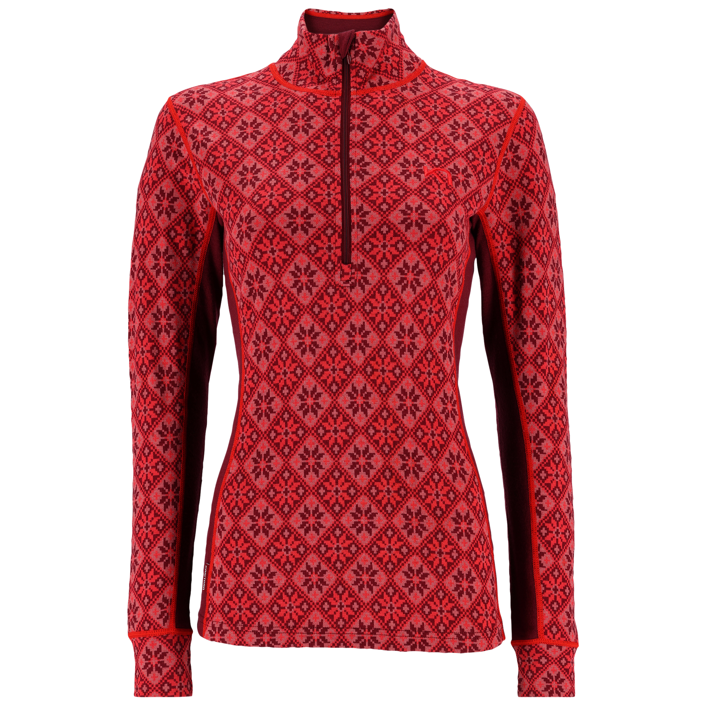 Rose Half Zip Base Layer Top - 100% Merino Wool - Rouge Red