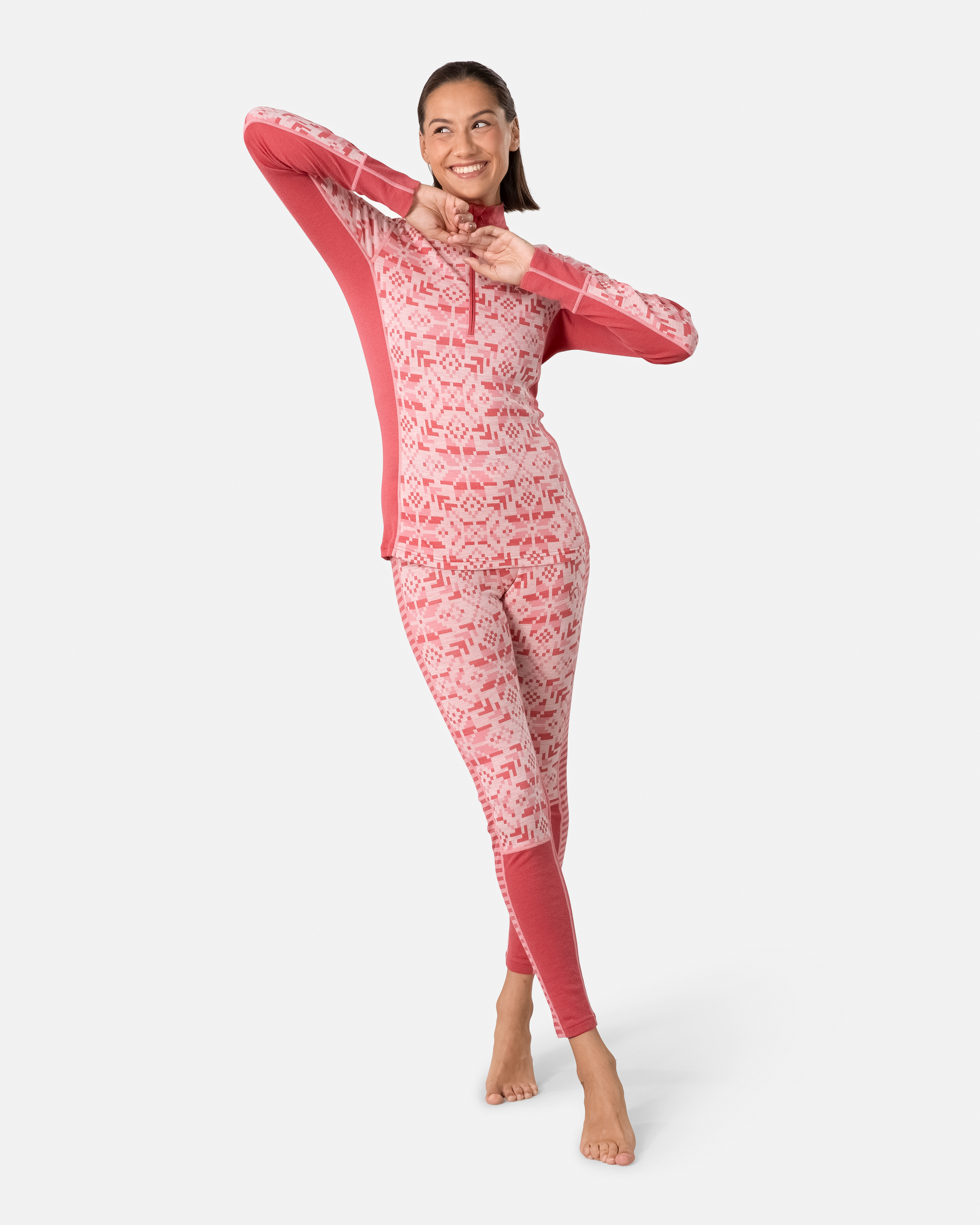 ★ローズページ★ Else Half Zip Baselayer - 100% Merino Wool - BASIC PINK